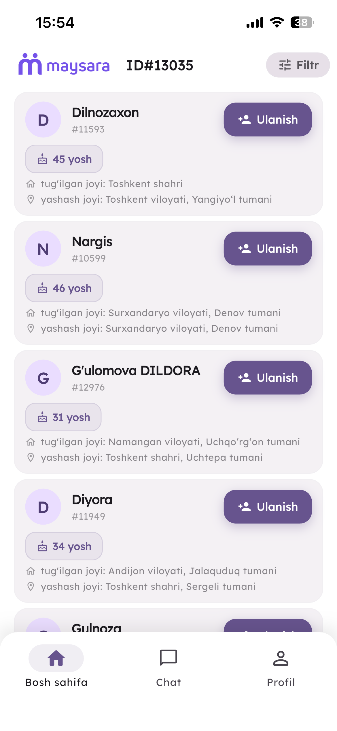 Maysara Mobil Ilovasi Asosiy Sahifasi
